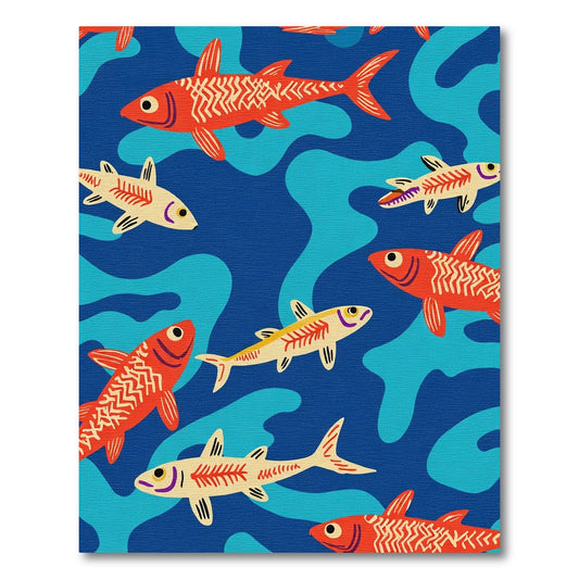 Orange Fish Blue Water Swirl Rug
