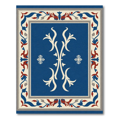 Azure Crimson Floral Scrollwork Rug