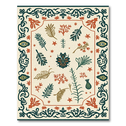 Earthy Botanical Medallion Folk Art Rug