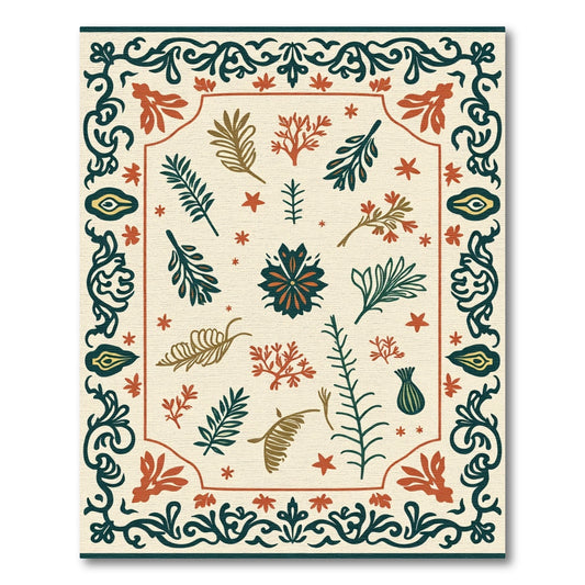 Earthy Botanical Medallion Folk Art Rug
