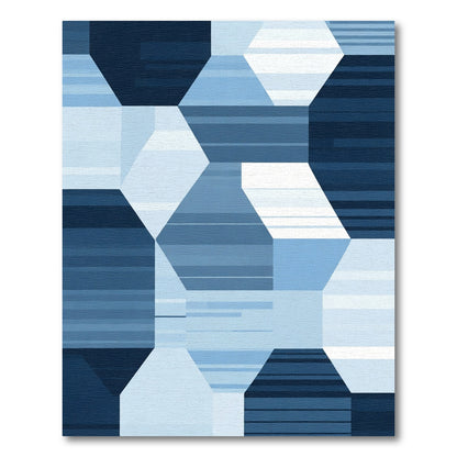 Cool Blue Geometric Hexagon Stripes Rug