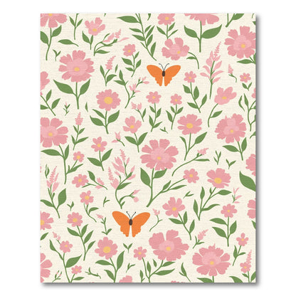 Pink Floral Whimsical Butterfly Garden Rug