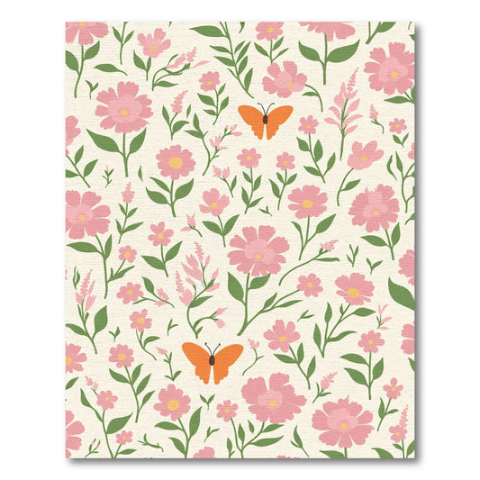 Pink Floral Whimsical Butterfly Garden Rug