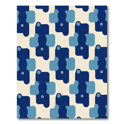Modern Navy Blue Abstract Figures Rug