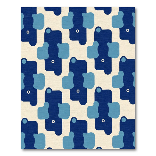 Modern Navy Blue Abstract Figures Rug