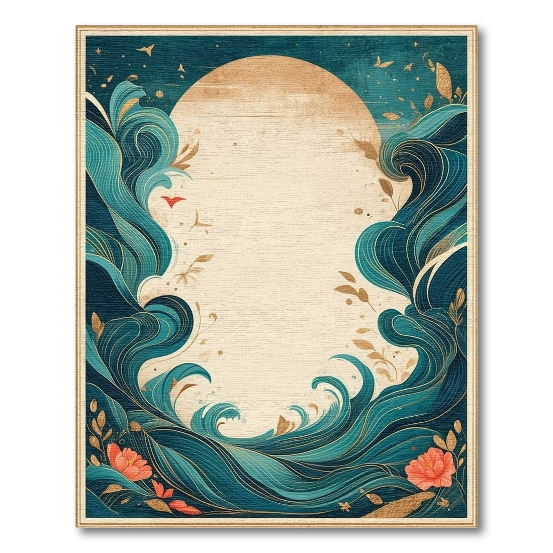 Teal Wave Coastal Floral Area Rug