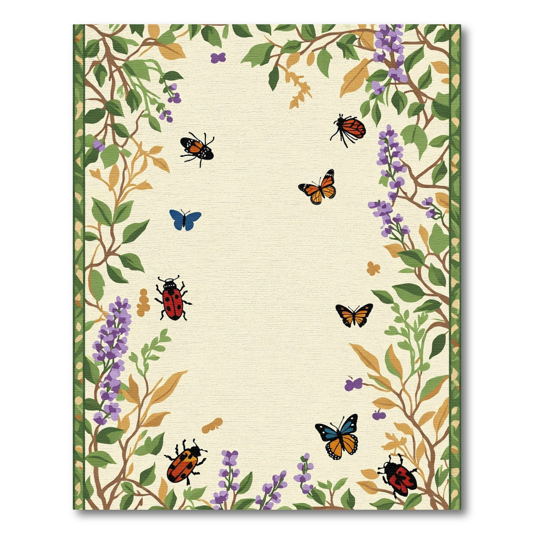 Whimsical Garden Butterfly Ladybug Border Rug