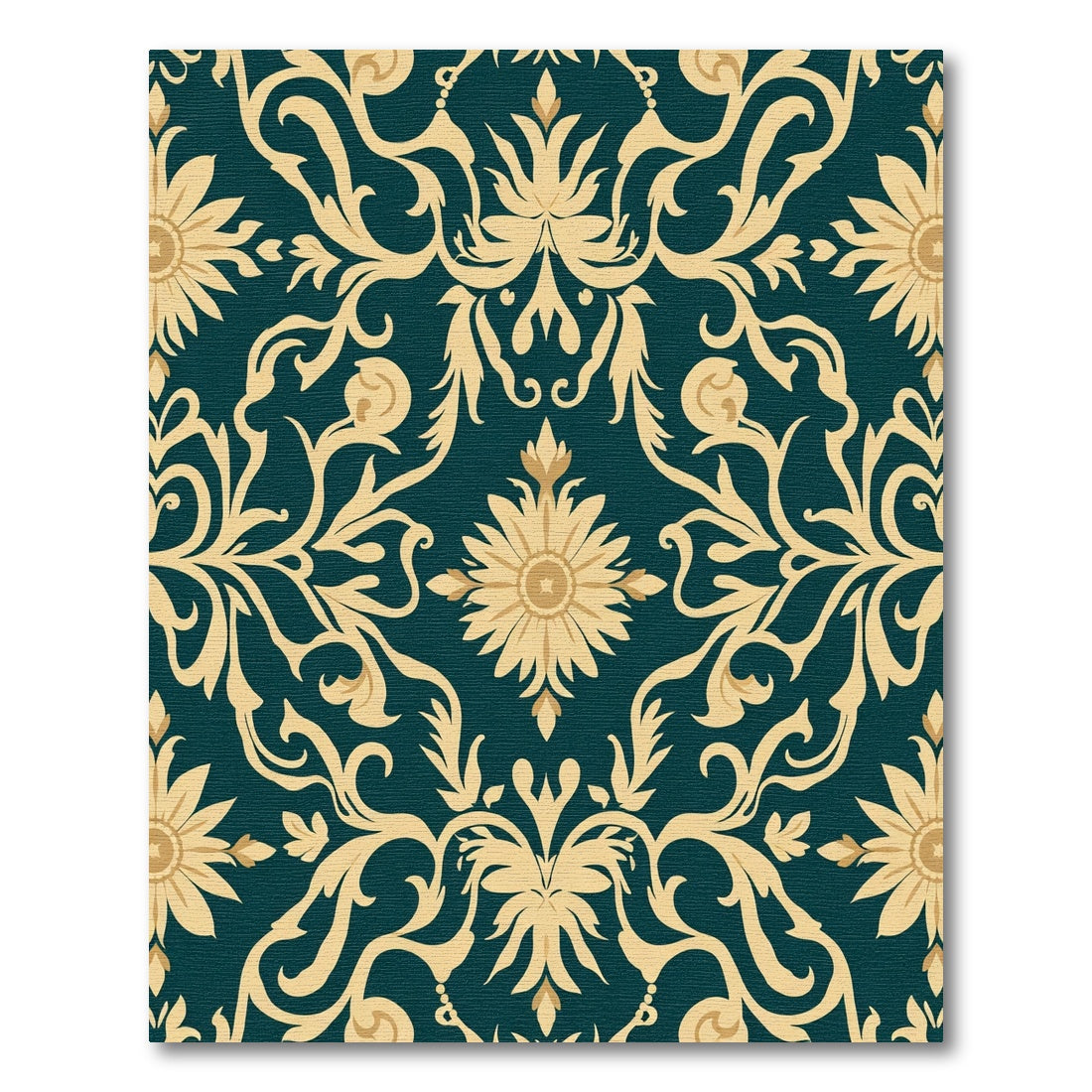 Teal Golden Floral Damask Rug