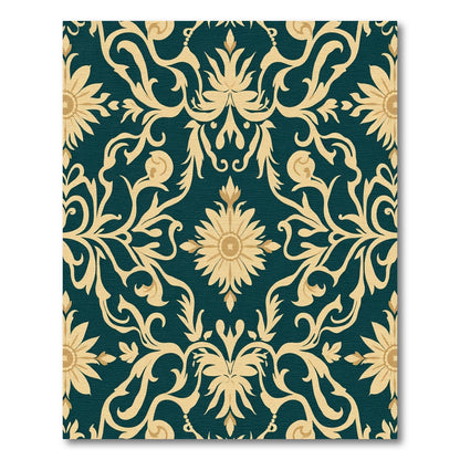 Teal Golden Floral Damask Rug