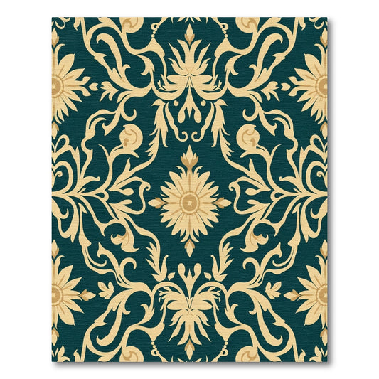 Teal Golden Floral Damask Rug