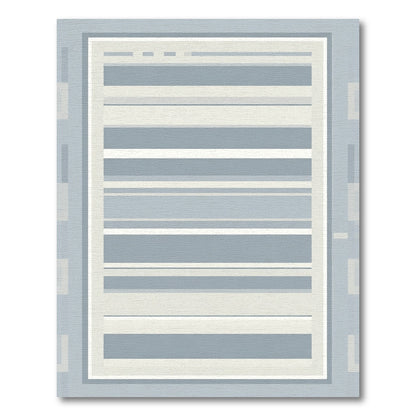 Soft Blue White Stripe Frame Rug