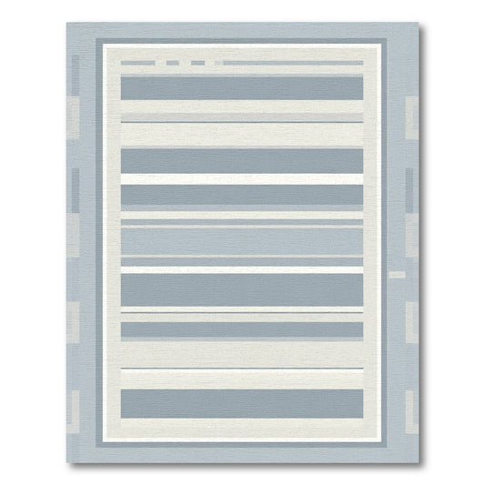 Soft Blue White Stripe Frame Rug