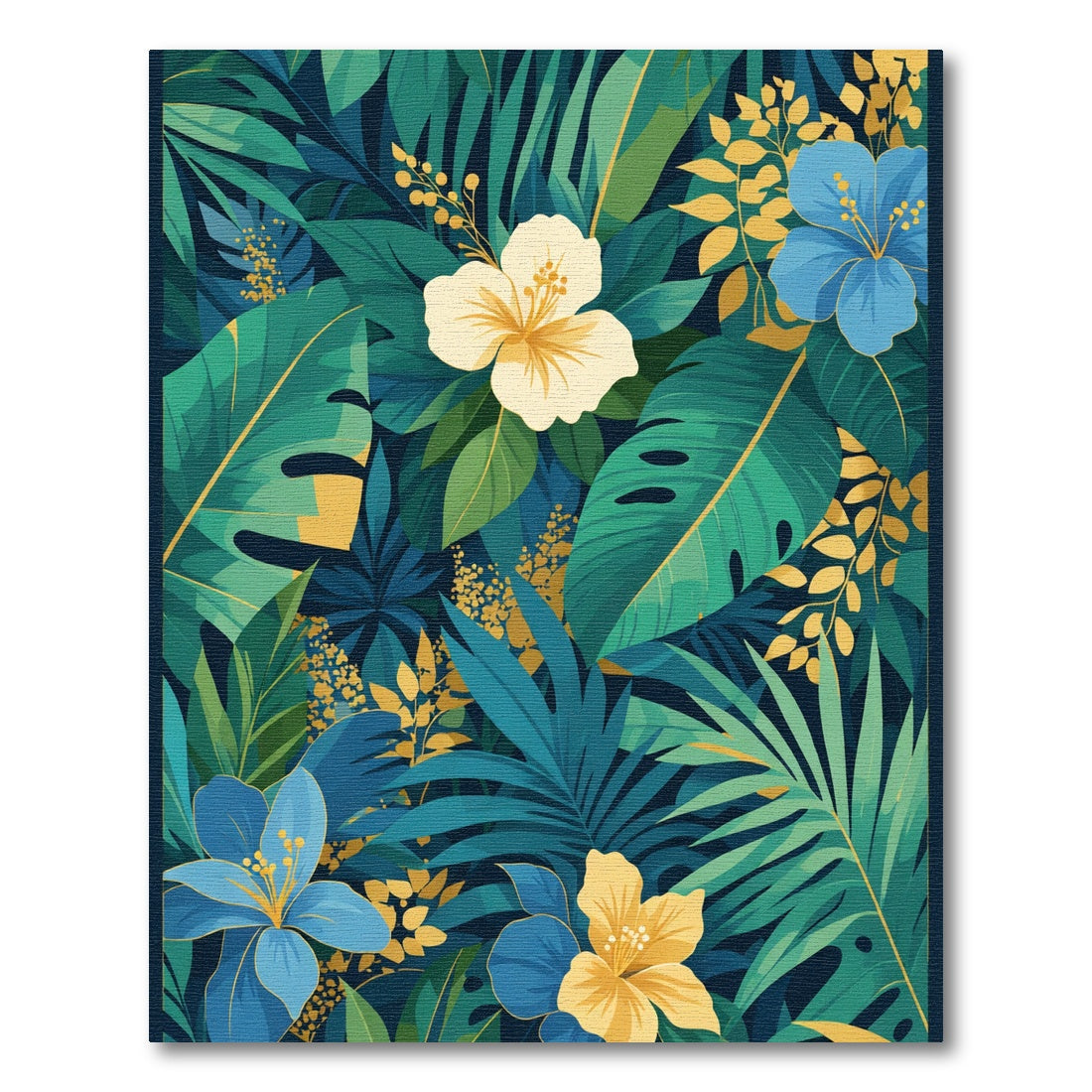 Tropical Emerald Teal Gold Floral Garden Rug