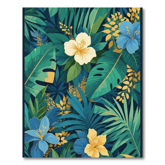 Tropical Emerald Teal Gold Floral Garden Rug