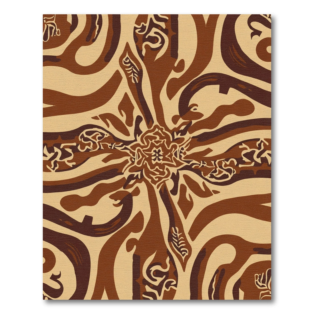 Brown Beige Abstract Botanical Swirl Rug