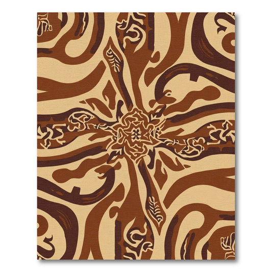 Brown Beige Abstract Botanical Swirl Rug