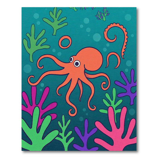 Orange Octopus Coral Reef Whimsy Rug