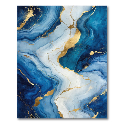 Navy Gold Veined Marble Rug