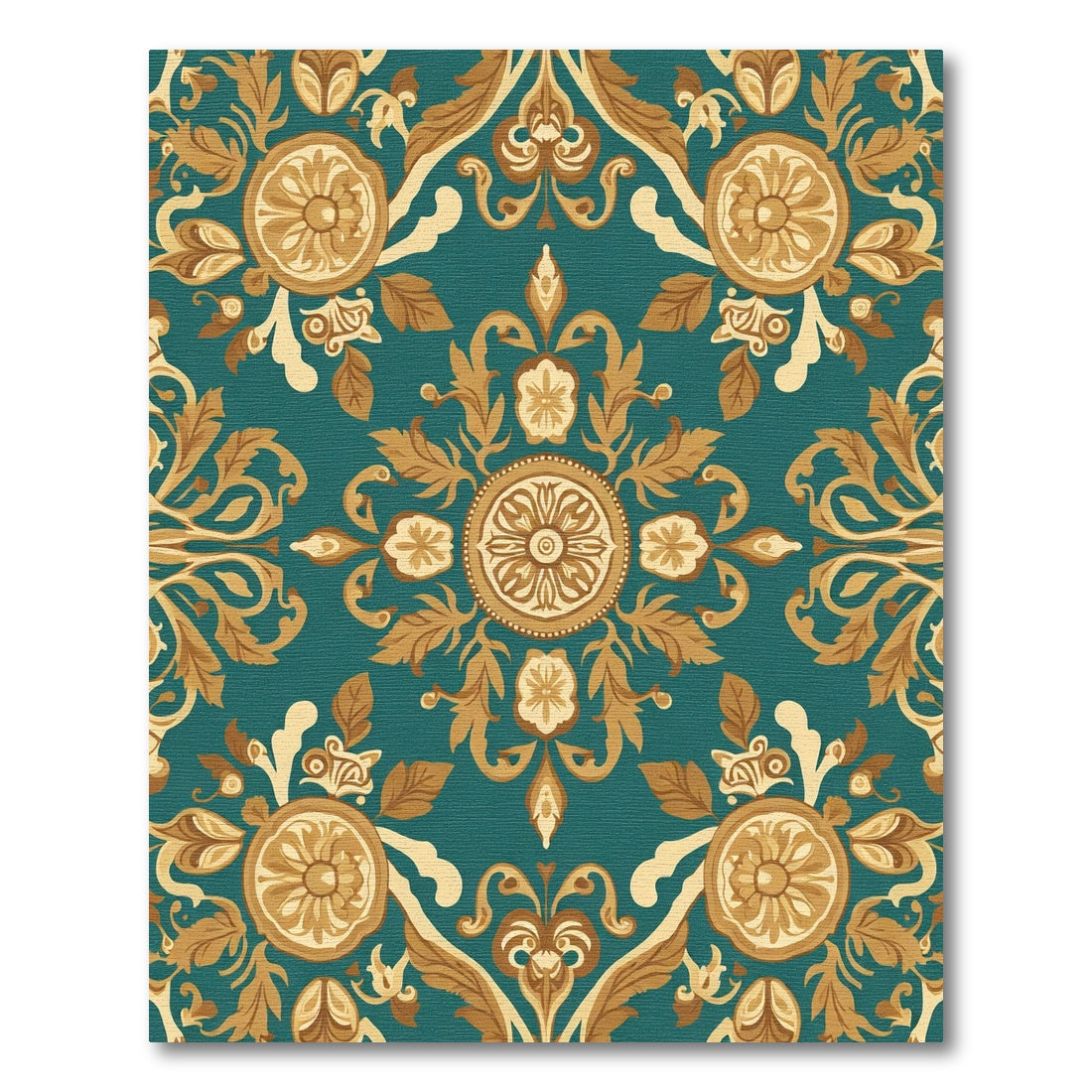 Teal and Gold Floral Medallion Rug