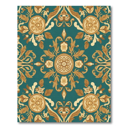 Teal and Gold Floral Medallion Rug