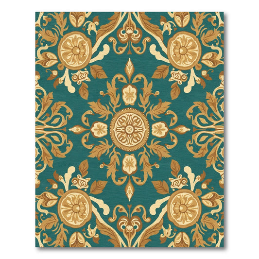 Teal and Gold Floral Medallion Rug