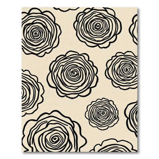 Cream Black Swirl Rose Collection Rug