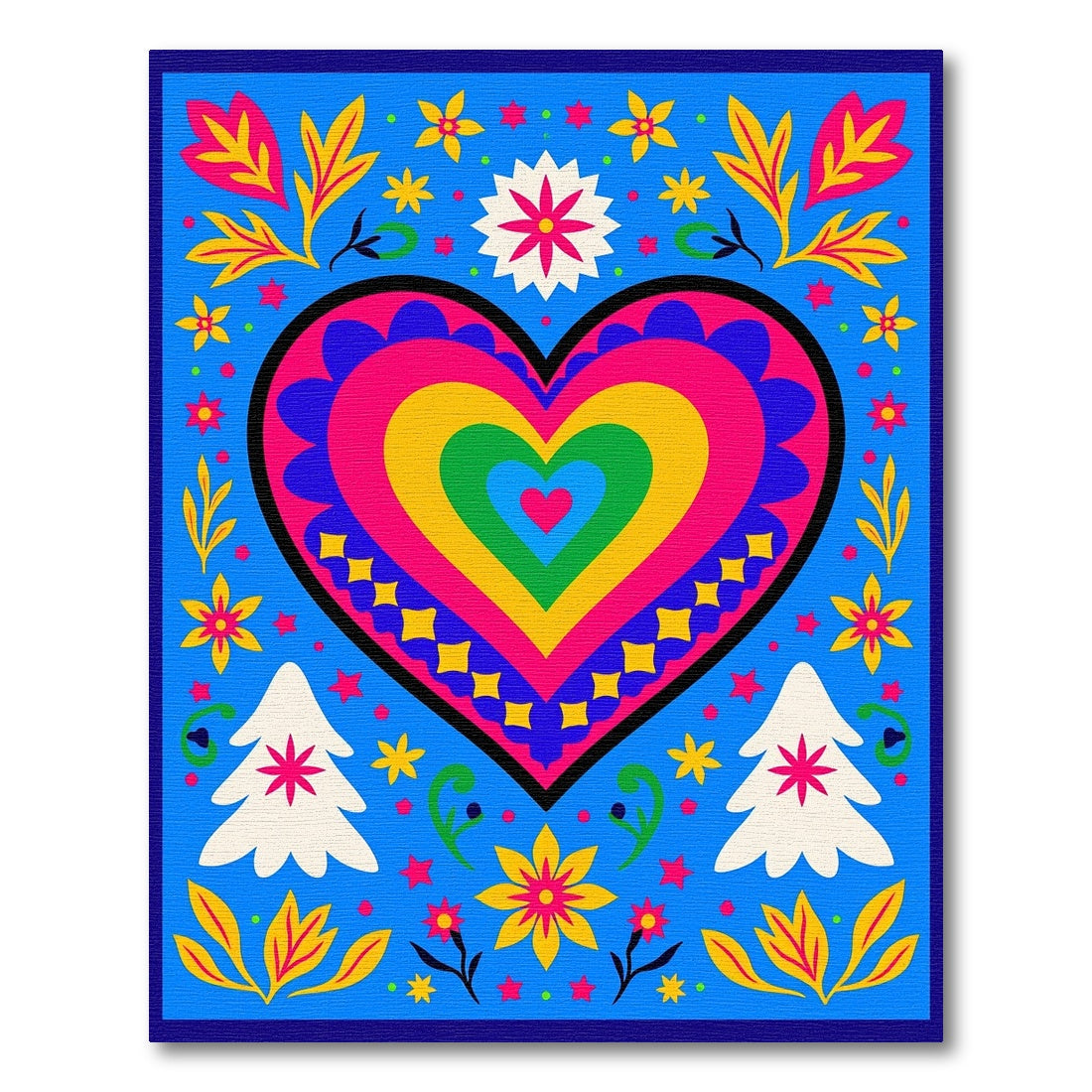 Vibrant Rainbow Heart Floral Trees Rug