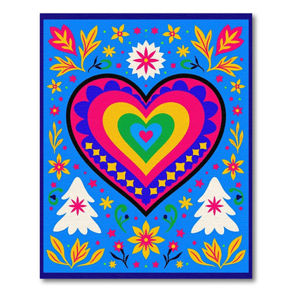 Vibrant Rainbow Heart Floral Trees Rug