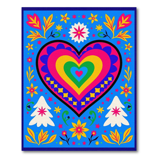 Vibrant Rainbow Heart Floral Trees Rug