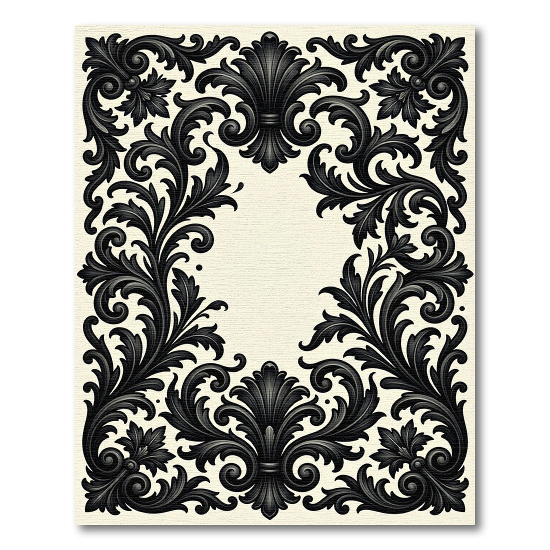 Black Scrollwork Fleur-de-lis Border Rug