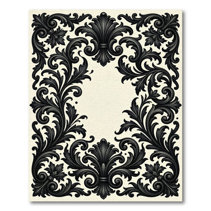 Black Scrollwork Fleur-de-lis Border Rug
