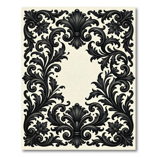 Black Scrollwork Fleur-de-lis Border Rug