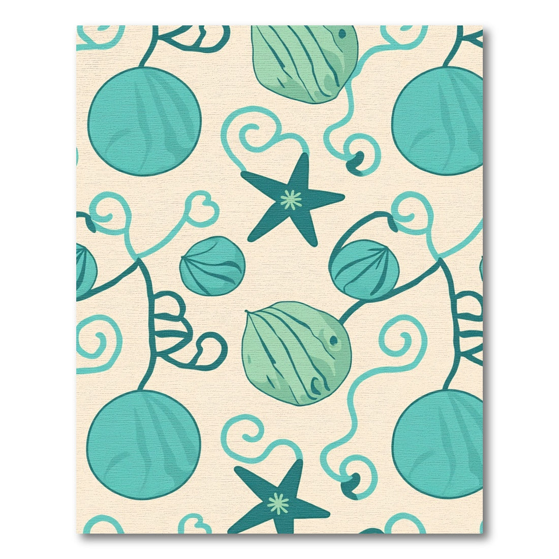 Teal Starfish and Pods Scrollwork Rug