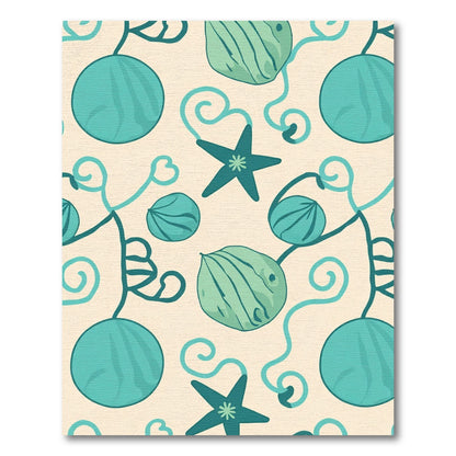 Teal Starfish and Pods Scrollwork Rug