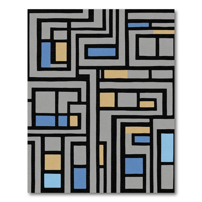 Abstract Geometric Gray Blue Amber Rug