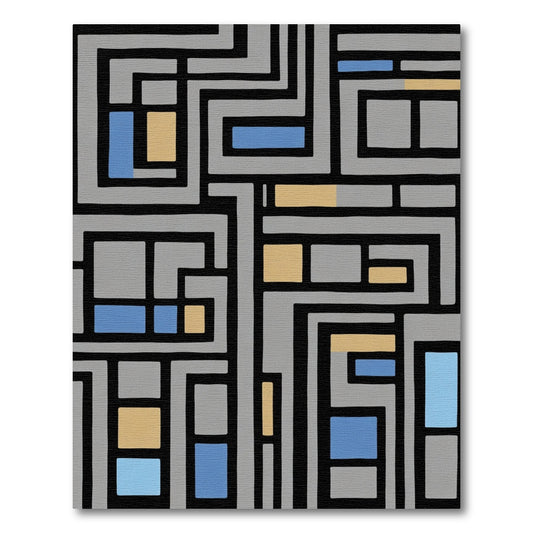 Abstract Geometric Gray Blue Amber Rug