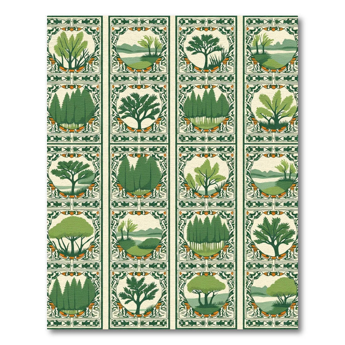 Green Woodland Tree Panels Rug