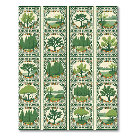 Green Woodland Tree Panels Rug