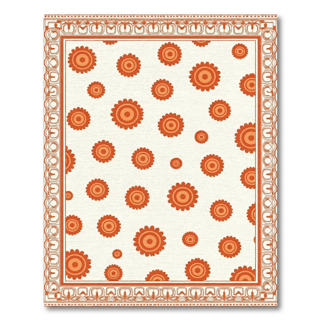 Orange Floral Medallion Bordered Rug