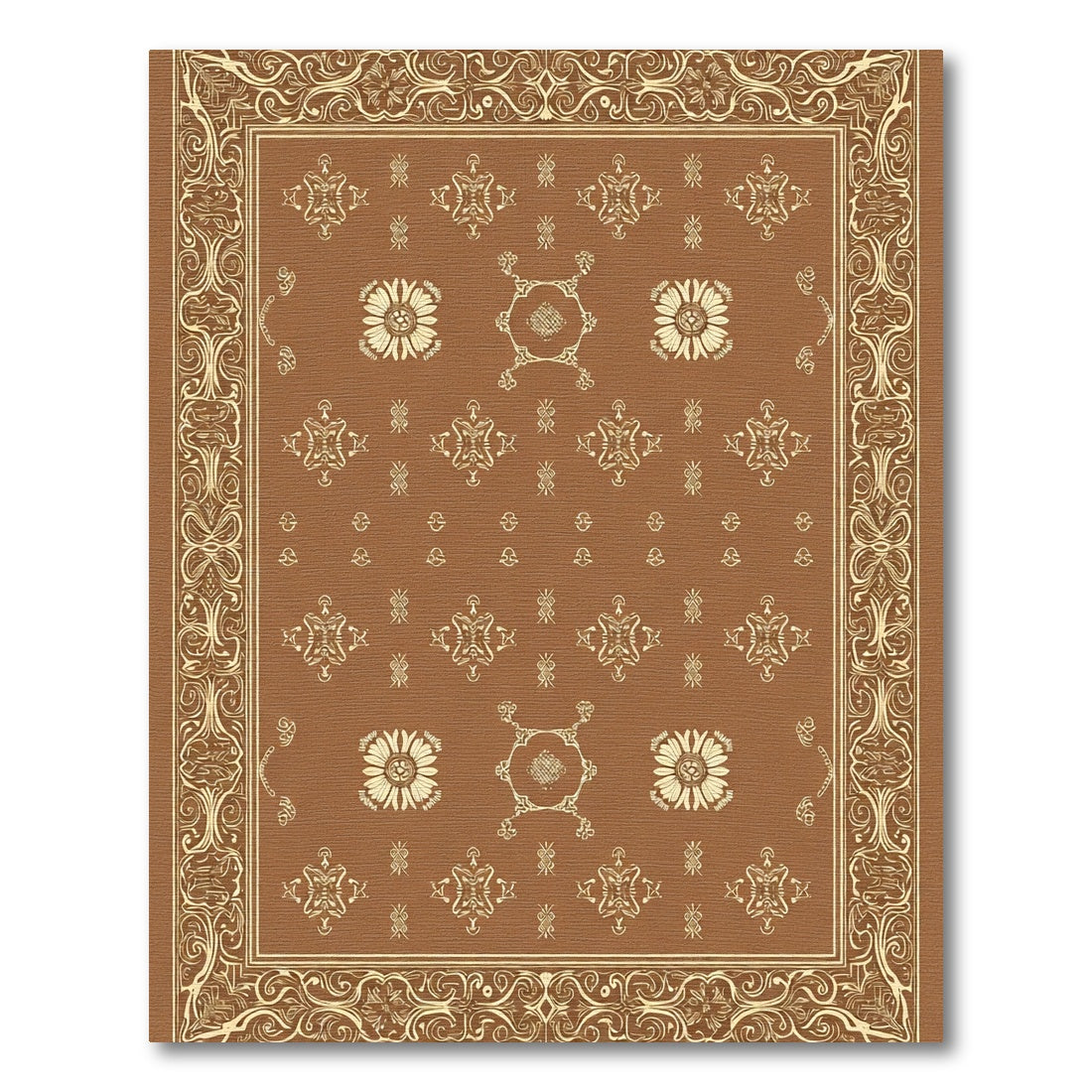 Antique Tan Floral Medallion Border Rug