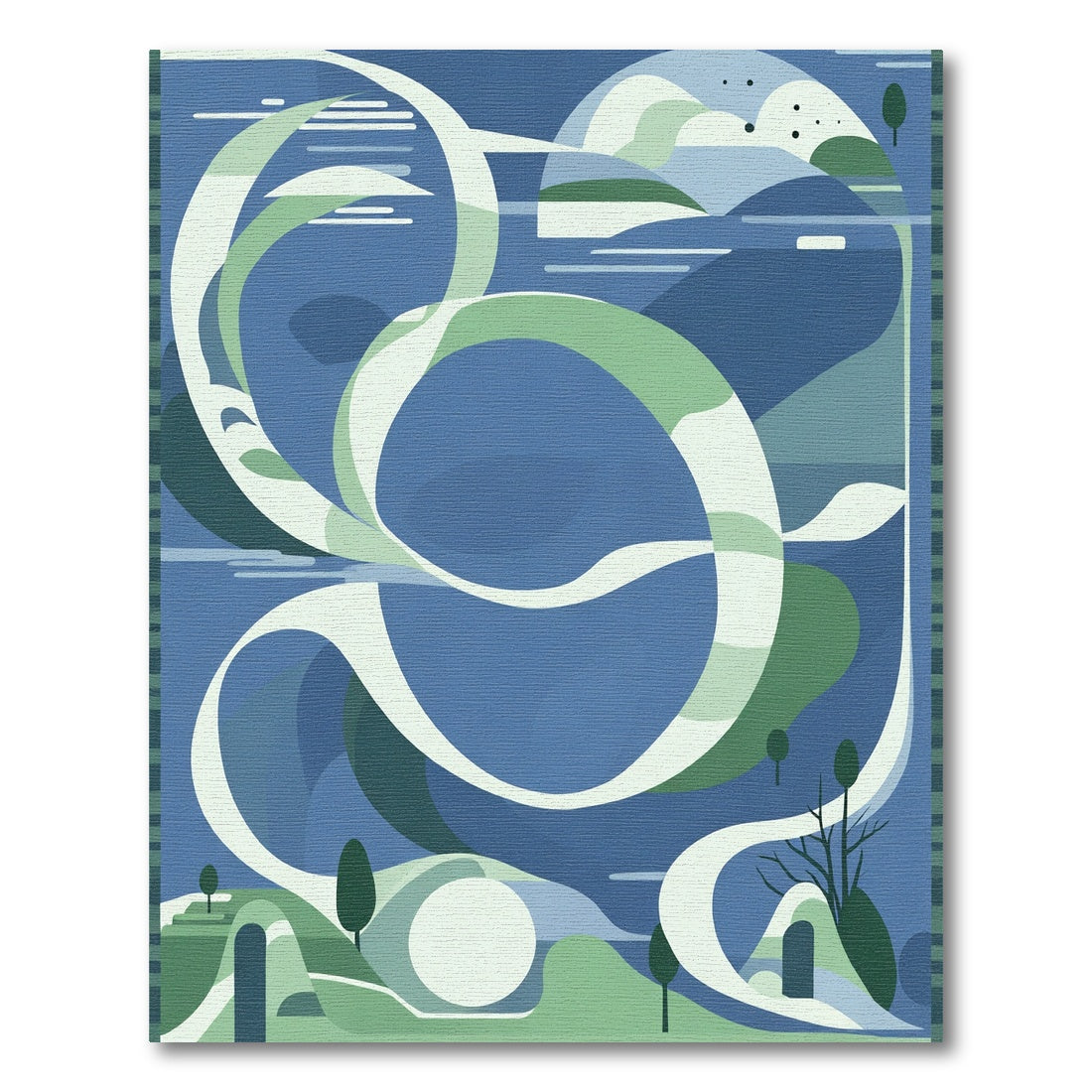 Serene Blue Green Abstract Landscape Rug