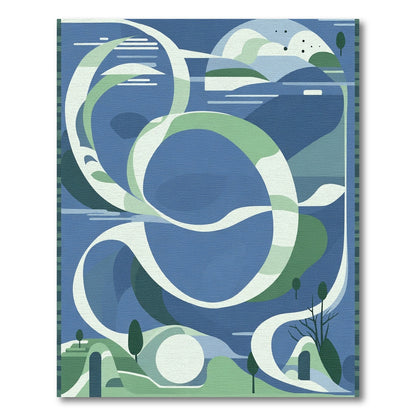 Serene Blue Green Abstract Landscape Rug