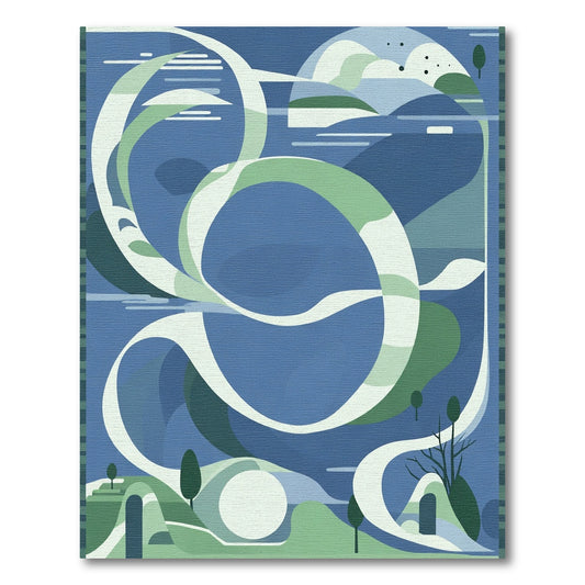 Serene Blue Green Abstract Landscape Rug
