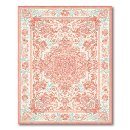 Coral and Teal Floral Medallion Area Rug
