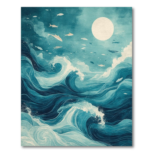 Moonlit Ocean Waves Area Rug