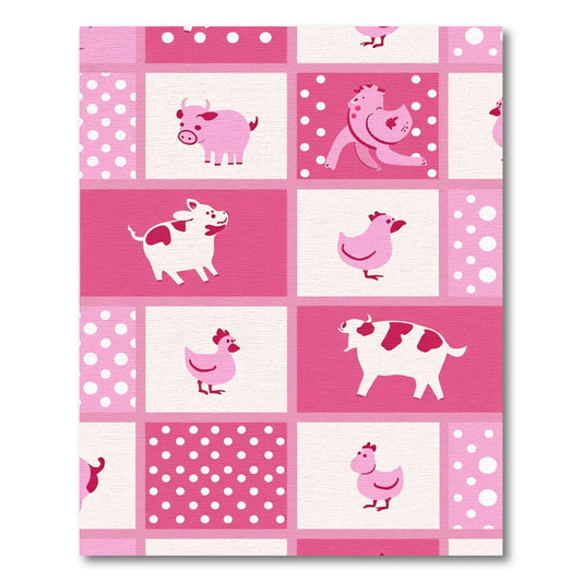Pink Farm Animals Polka Dot Squares Rug