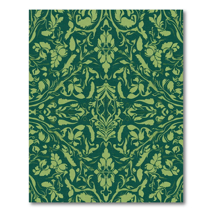 Deep Emerald Damask Floral Scroll Rug