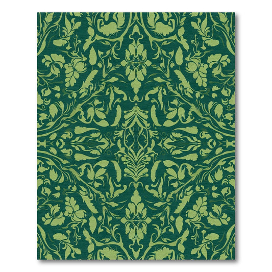 Deep Emerald Damask Floral Scroll Rug