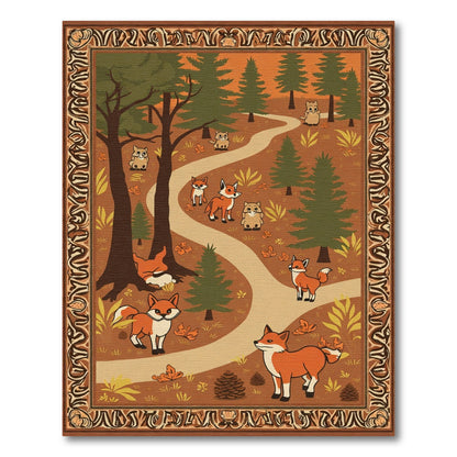 Woodland Creatures Fox Forest Scene Rug