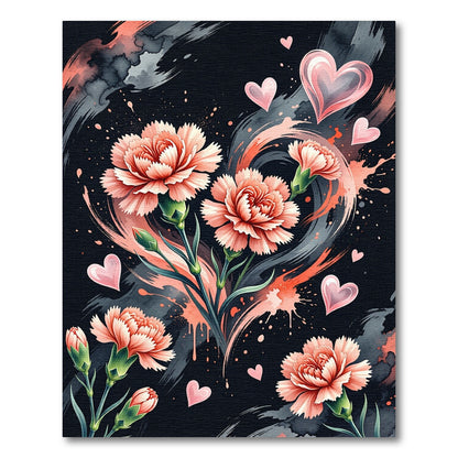 Coral Carnations With Pink Hearts Background Rug